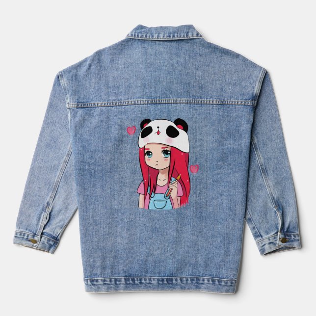 Panda Hugs & Crimson Dreams Denim Jacket (Back)
