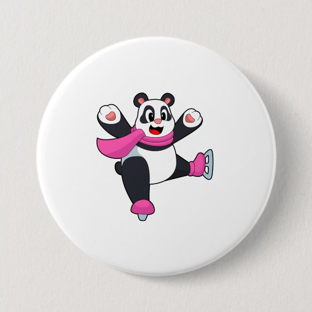 Panda Ice skating Ice skates 7.5 Cm Round Badge (Front)