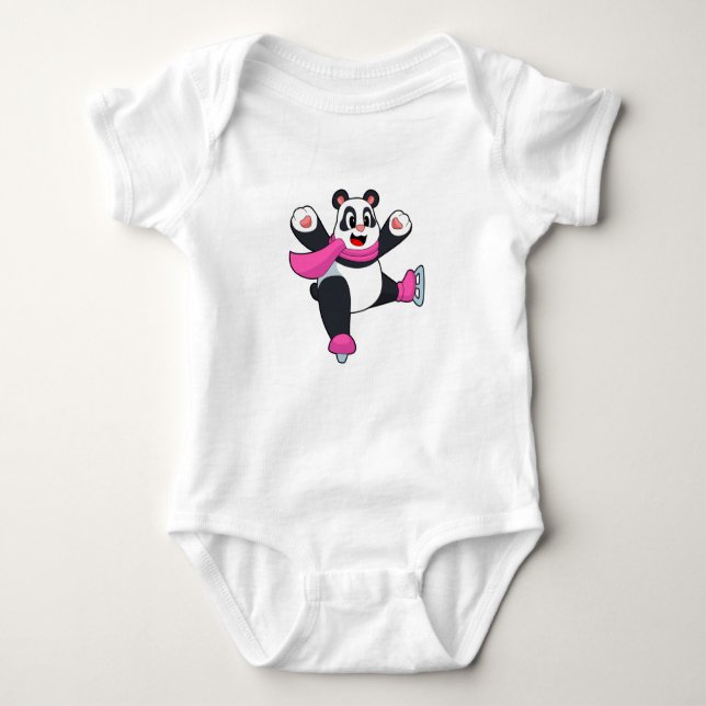 Panda Ice skating Ice skates Baby Bodysuit (Front)