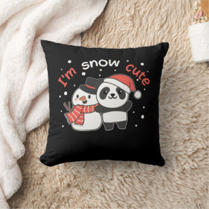Panda I'm Snow Cute Snowman Snow Pun Cushion