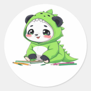 Panda in a dinosaur costume classic round sticker