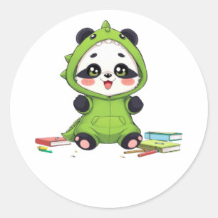Panda in a dinosaur costume classic round sticker