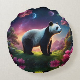 Panda in a Fantasy Garden Round Cushion