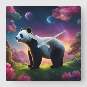 Panda in a Fantasy Garden Square Wall Clock