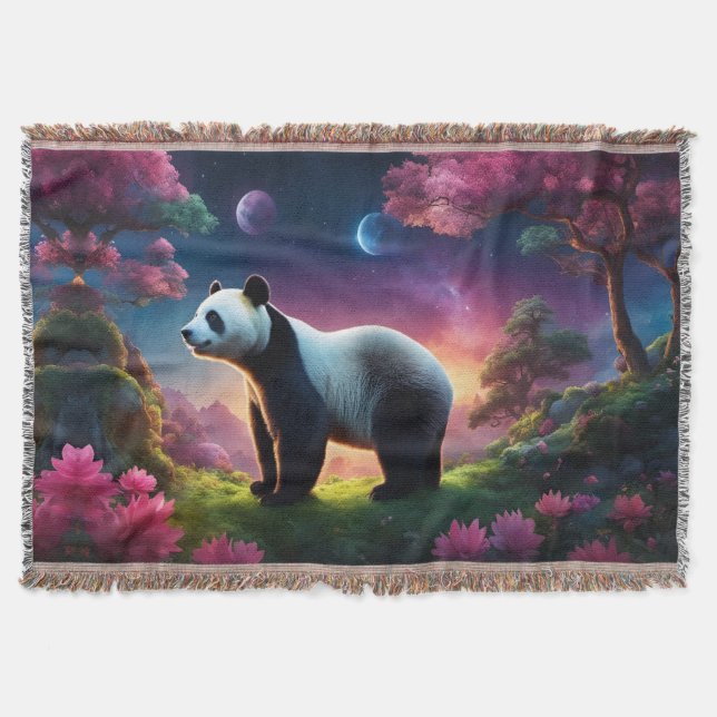 Panda in a Fantasy Garden Throw Blanket (Front)
