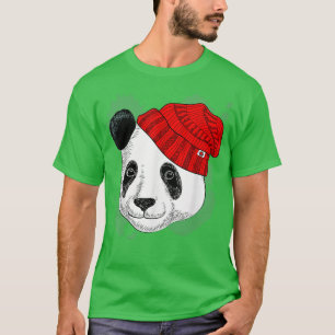 Panda in a Knitted Red Hat - Funny Panda - Bear 15 T-Shirt