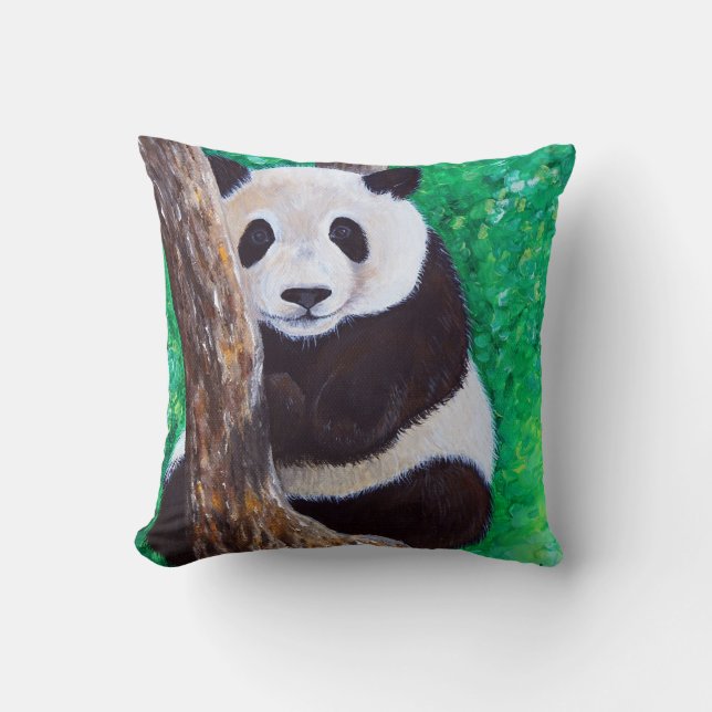 Panda in a Tree Painting Cushion (Front)
