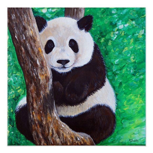 Panda in a Tree Painting Poster (Front)