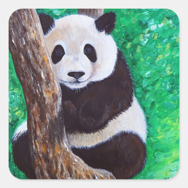 Panda in a Tree Painting Square Sticker (Front)