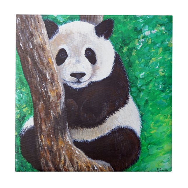 Panda in a Tree Painting Tile (Front)