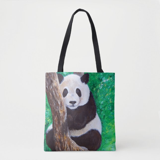Panda in a Tree Painting Tote Bag (Front)