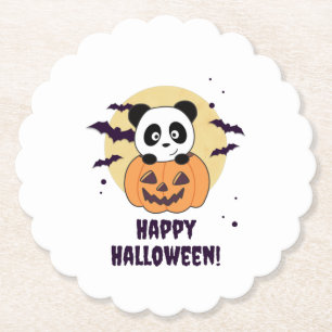 Panda In Pumpkin Sweet Pandas Happy Halloween Paper Coaster