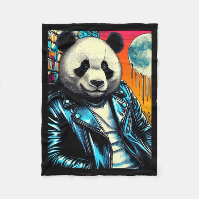 Panda In The City 2 Sticker  Fleece Blanket (Front)