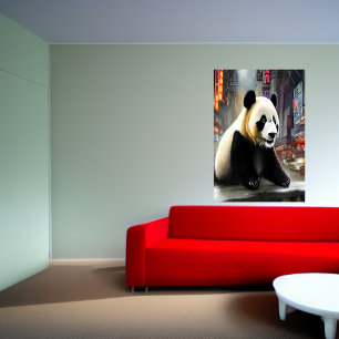 Panda in the city AI Art Poster