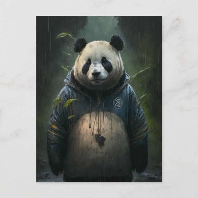 Panda in the Rain Postcard (Front)