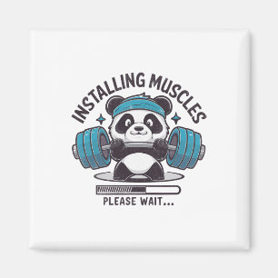 Panda Installing Muscles Please Wait Weightlifter  Magnet