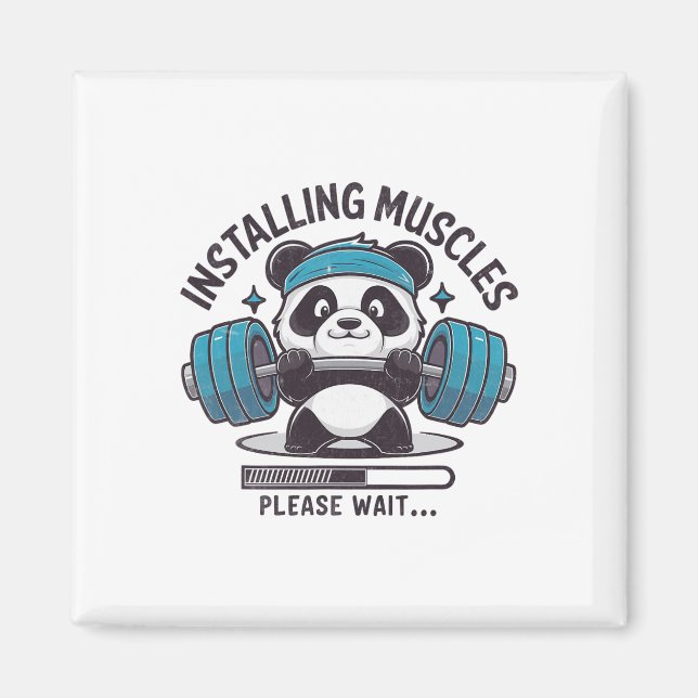 Panda Installing Muscles Please Wait Weightlifter  Magnet (Front)