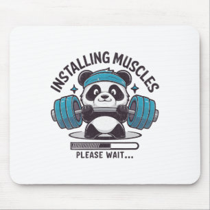 Panda Installing Muscles Please Wait Weightlifter Mouse Pad