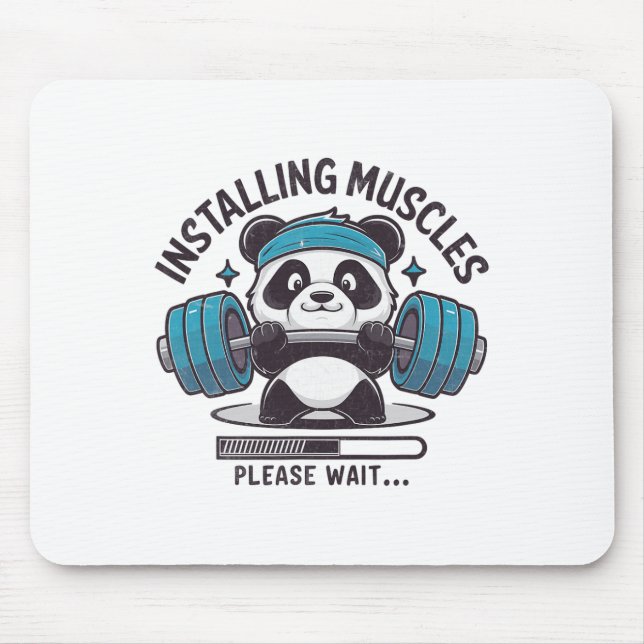 Panda Installing Muscles Please Wait Weightlifter  Mouse Pad (Front)
