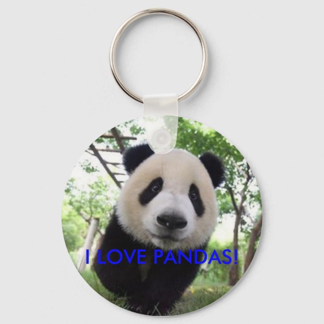 panda keychain, I LOVE PANDAS! Key Ring (Front)