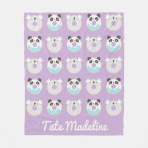Panda Koala Kawaii Doughnut Pattern Personalised Fleece Blanket
