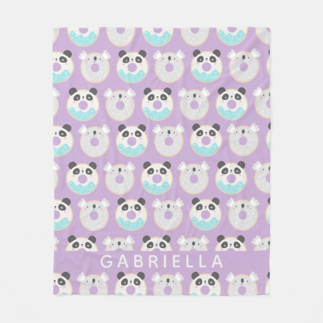 Panda Koala Kawaii Doughnut Pattern Personalised N Fleece Blanket (Front)