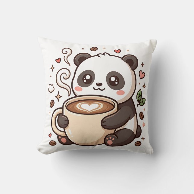 Panda Latte Heart Hug Throw Pillow (Front)