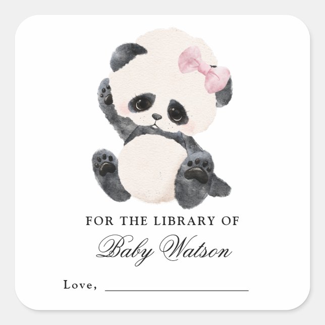 Panda Library Book Baby Shower Square Sticker (Front)