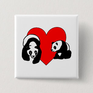 Panda Love 15 Cm Square Badge