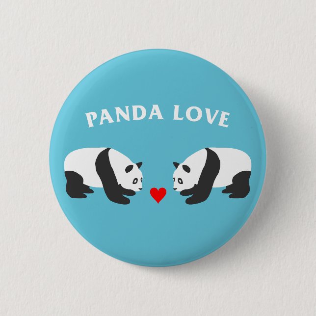 Panda Love (Blue) 6 Cm Round Badge (Front)