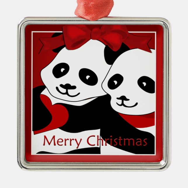 Panda Love Couple  Christmas Premium Ornament (Front)