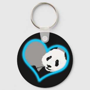 panda love. neon light. key ring