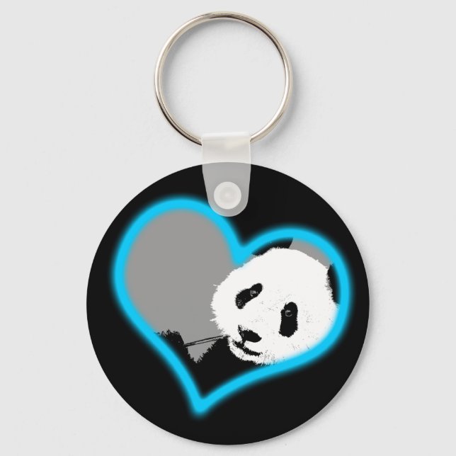 panda love. neon light. key ring (Front)