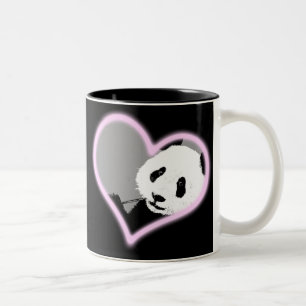 panda love. neon light. Two-Tone coffee mug