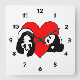 Panda Love Square Wall Clock