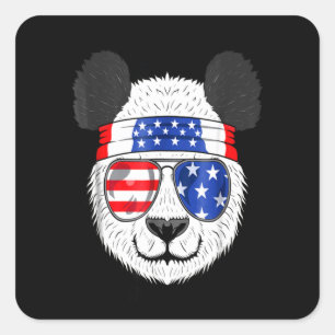 Panda Lover   American Panda Is Wearing Glasses Square Sticker