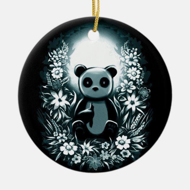 Panda Moon Ceramic Tree Decoration (Front)