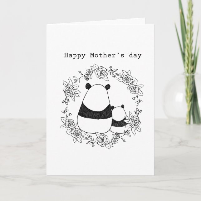Panda mother's Day cute panda mom child monochrome Card (Front)