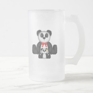 Panda Mum and Baby Frosted Glass Beer Mug