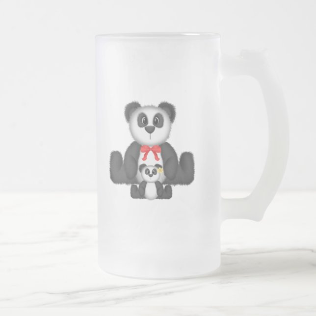 Panda Mum and Baby Frosted Glass Beer Mug (Right)