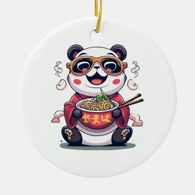 Panda Noodles Ceramic Tree Decoration (Front)