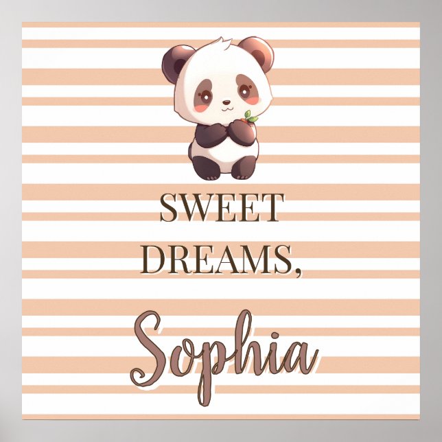 Panda Nursery Poster, Custom Name Wall Art (Front)