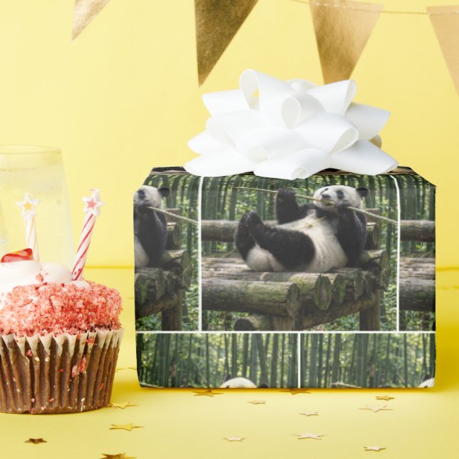 Panda on a Log Platform Wrapping Paper (Birthday Party)