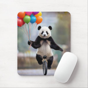 Panda on a Unicycle with Balloon Bouquet Mouse Pad