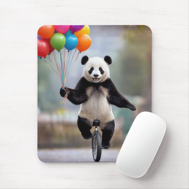 Panda on a Unicycle with Balloon Bouquet Mouse Pad (With Mouse)