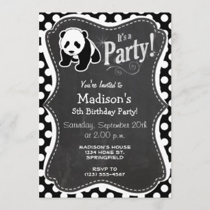 Panda on Black and White Polka Dots Invitation