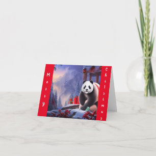 Panda On Christmas Card