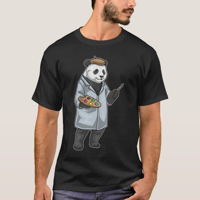 Panda Painter Paintbrush Painting T-Shirt (Front)