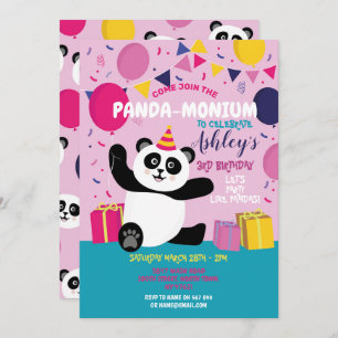 Panda Party Birthday Panda-monium Pink Invitation
