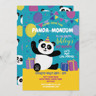 Panda Party Birthday Panda-monium Teal Invitation